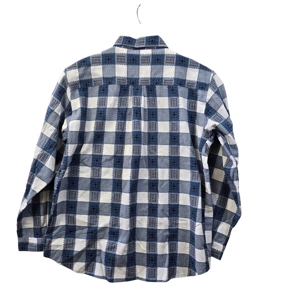Jane Ashley Blue White Gingham Heart Button Down Shirt 100% Cotton Womens Medium - Picture 3 of 7